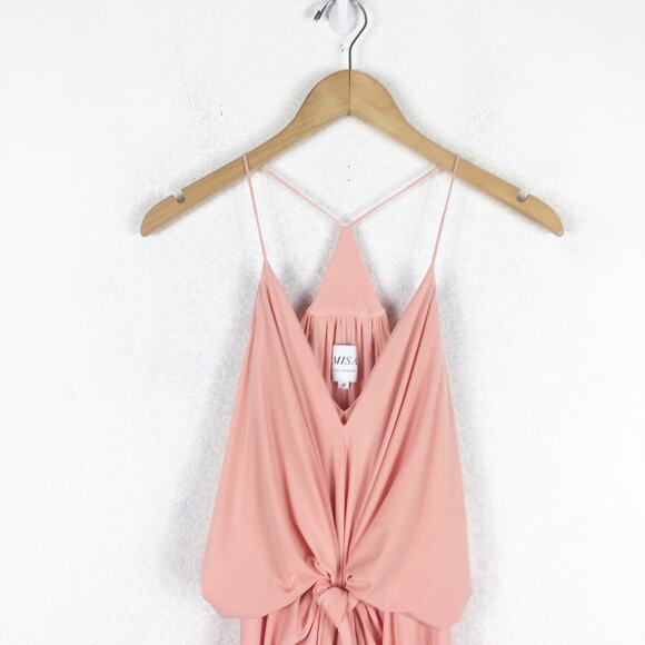 MISA Los Angeles Domino Draped Mini Dress Medium Coral Pink Jersey Cocktail - Picture 4 of 15